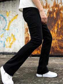 Quần Jeans Nam Skinny Co Giãn Ống Loe Màu Trơn Túi Chéo Cotton Quần Jeans Nam Quần Denim Thường Ngày Đa Năng, Phong Cách Đường Phố - màu đen - Xem 5