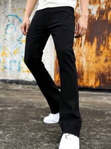 Quần Jeans Nam Skinny Co Giãn Ống Loe Màu Trơn Túi Chéo Cotton Quần Jeans Nam Quần Denim Thường Ngày Đa Năng, Phong Cách Đường Phố - màu đen - Xem 3