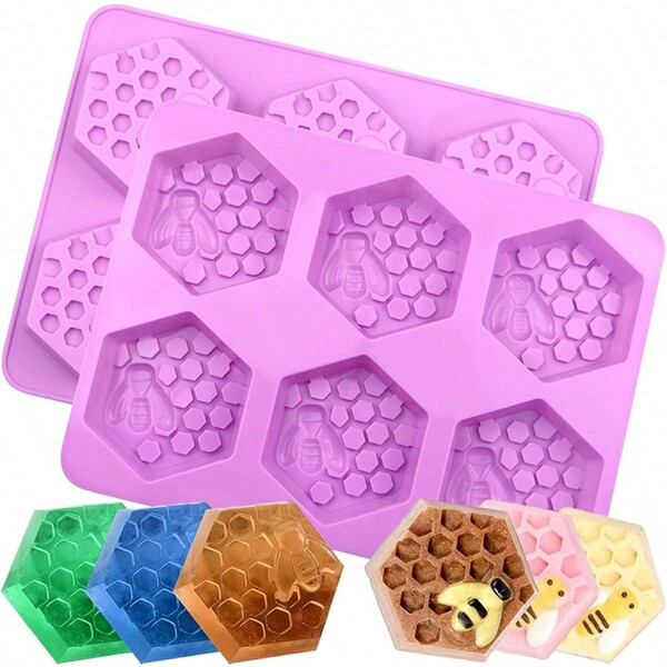 1pc/2pcs Hexagonal Silicone Soap Mold, Honeybee Shaped Handmade Soap Mold, Wax Mold