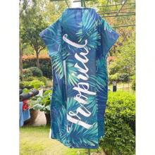 ALLIDEA 连帽浴袍和浴巾，沙滩浴巾，吸水速干，柔软舒适，适合海滩、沐浴、游泳、旅行等多种场景，印花浴巾。夏季浴室装饰 - Tropical Leaves - 查看 3