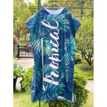 ALLIDEA 连帽浴袍和浴巾，沙滩浴巾，吸水速干，柔软舒适，适合海滩、沐浴、游泳、旅行等多种场景，印花浴巾。夏季浴室装饰 - Tropical Leaves - 查看 2