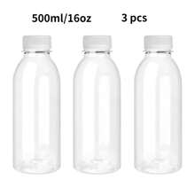 3个带盖塑料果汁瓶，空瓶适用于盛装冷热饮、水、牛奶、奶昔、姜汁、咖啡、茶，也可用于盛装冷饮和鲜榨果汁。密封性极佳，防止泄漏和空气污染，确保完美清爽的口感。适合户外、露营等场合。 - 彩色 - 查看 12