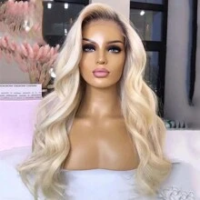Ombre Platinum Blonde Body Wave Synthetic Hair Wigs 13x4 Lace Front Wigs For Women 26 Inch Dark Root  Long Wavy Lace Frontal Wig - 漸層金髮女郎 - 查看 2