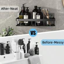 Organizador de almacenamiento de maquillaje para baño, estantería de aleación de aluminio para champú, estantería de ducha, accesorios de baño, estantería de pared sin taladro, decoración de baño, organizador de maquillaje de verano - Parche de tornillo 2 piezas - Ver 5