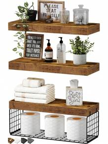 Bathroom Shelves Over Toilet Wall Mounted Floating Shelves Farmhouse Shelf Toilet Paper Storage Small - Doré - Voir 10