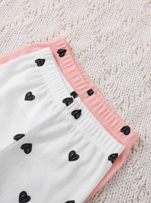 Chatreadl 4件套组合套装 可爱优雅休闲保暖密边坑布爱心印花图案长袖圆领上衣长裤套装 春秋 - 彩色 - 查看 5