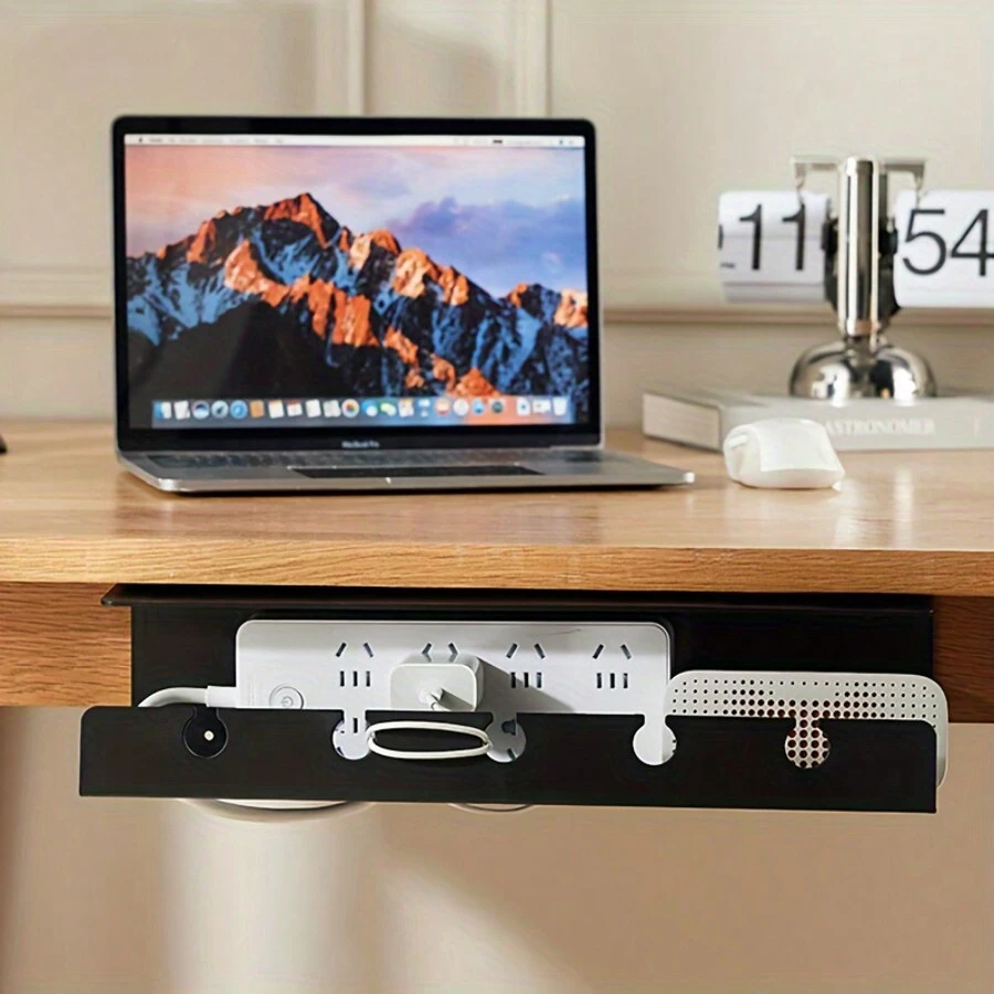 1 pieza Organizador de regleta de alimentación y almacenamiento lateral de escritorio, estante simple para gestión de cables, adecuado para dormitorio y oficina - Multicolor - Ver 1
