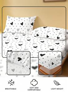1 pièce Drap-housse, Linge de lit, Drap-housse, Protège-matelas, Protège-matelas doux et confortable pour la peau, Cadeau de la Saint-Valentin Drap-housse, Drap plat à motif géométrique d'amour de dessin animé, Ensemble de literie à motif de cœur mignon, Décoration intérieure, Drap-housse pour lit une place, double, king, queen, Literie Jour de l'indépendance, Cadeaux de literie, Lavable en machine