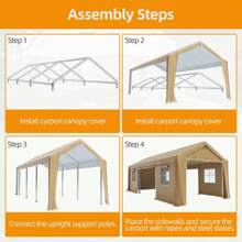 10x20 Ft Carport Heavy Duty Canopy, Portable Garage With Removable Sidewalls Doors & Windows, All Season Waterproof Tarp Outdoor Storaeg Shed For Car Truck Boat Party, Khaki - 卡其色 - 查看 6