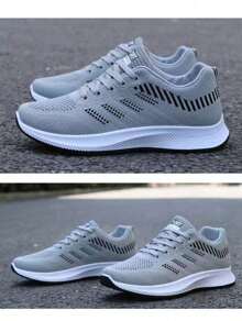 Zapatos deportivos vintage multicolores cómodos y casuales para hombre con azul oscuro y marrónHombres Zapatillas deportivas de color combinado con cordón delantero patinar deportivoZapatos deportivos de running informales, cómodos y transpirables al aire libre para hombre. Diseño de bloques de color blanco y negro sencillo y de moda - Gris - Ver 2