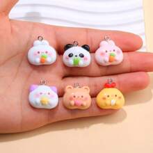 10 piezas de dijes de animales adorables, colgantes de resina adecuados para manualidades de joyería, surtido de osos, gatos, pandas, conejos, pollos de moda hechos a mano, que se pueden usar como aretes, llaveros, pulseras - colores aleatorios