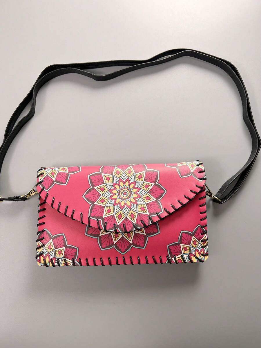 Retro Floral Pattern Women's Crossbody Bag, Handmade Sewing Horizontal Phone Pouch With Adjustable Shoulder Strap