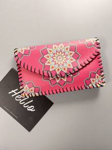 Retro Floral Pattern Women's Crossbody Bag, Handmade Sewing Horizontal Phone Pouch With Adjustable Shoulder Strap - Hot Pink - View 3