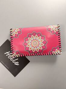 Retro Floral Pattern Women's Crossbody Bag, Handmade Sewing Horizontal Phone Pouch With Adjustable Shoulder Strap - Hot Pink - View 4