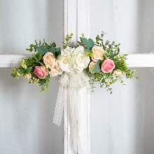 1pc Artificial Hanging Rose Peony Flower Wreath With Green Leaves, Decoration For Wedding Ceremony Arch, Front Door, Home Wall