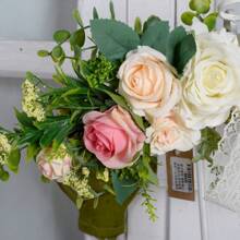 1pc Artificial Hanging Rose Peony Flower Wreath With Green Leaves, Decoration For Wedding Ceremony Arch, Front Door, Home Wall