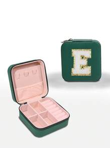 1pc Customizable Alphabet Jewelry Box Portable Jewelry Travel Storage Bag Mini Pearl Jewelry Box Bridesmaid Gift Box Compact Jewelry Box Earring Necklace Ring Jewelry Storage PU Leather Jewelry Box Creative Portable Jewelry Box Earring Gift Box Valentine's Day Gift Mother's Day Gift Halloween Gift Christmas Gift Bathroom Accessories Back To School