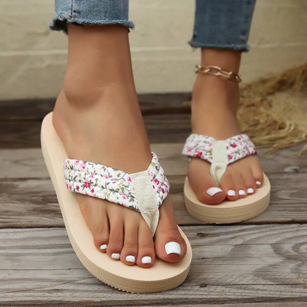 European And American Women's Flip Flops - Casual, Light And Comfortable Floral Flat Slippers - Large Size 36-45