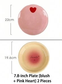 1 Set Pink Heart-Shaped Ceramic Dinnerware Set, Highly Attractive Ins Household Tableware, Including 3.3-Inch Dish, 4.5-Inch Bowl, Heart-Shaped Spoon, Handled Cup, 6-Inch Noodle Bowl, 7.8-Inch Plate, Chopsticks; Ideal Housewarming Gift With Creativity And Aesthetic Appearance School Supplies,Christmas Gift