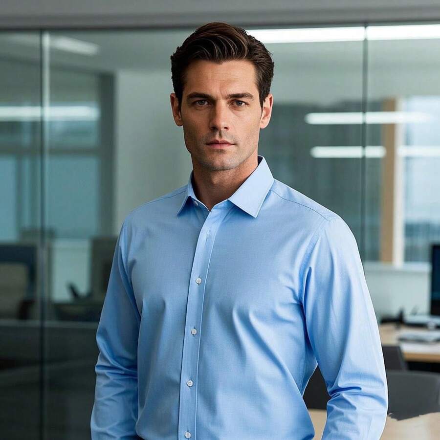 Men's Long Sleeve Slim Easy Dress Shirt - Blue - View 1