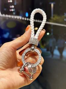 1pc Fashionable Zinc Alloy Keychain With Black Leather Cord For Car Keys, Versatile And Minimalist Keyring
