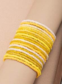 20pcs/Set Bohemian Gradient Colored Seed Beads Elastic Bracelet Set, Mix And Match