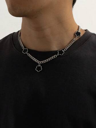 1pc Minimalist Chic Metal Chain 5-Leaf Clover Pendant Necklace For Men, Birthday Gift