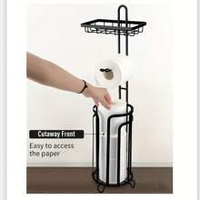 Bathroom Storage Essential! Bronze Toilet Paper Holder Stand With Shelf, Tissue Roll Dispenser, Space-Saving, Easy To Install, Stylish Design Enhances Bathroom Style - Black - View 10