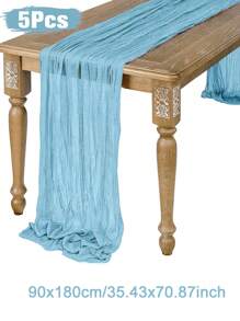 5pcs 90*180cm Light Blue Pleated Table Runner Perfect For Wedding Birthday Babe Shower Party Room Table Decoration, Wedding Anniversary And Banquets Party Supplies, Gauze Table Cover Table Runner