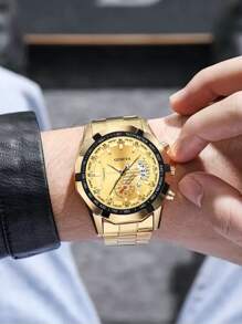 Montre à quartz pour hommes avec grand cadran et bracelet en acier, pour usage professionnel et décontracté