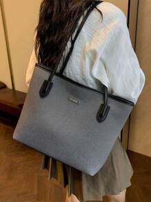 时尚新款单肩托特包，休闲大容量女士手提包 - 黑色 - 查看 3