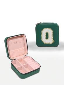 1pc Customizable Alphabet Jewelry Box Portable Jewelry Travel Storage Bag Mini Pearl Jewelry Box Bridesmaid Gift Box Compact Jewelry Box Earring Necklace Ring Jewelry Storage PU Leather Jewelry Box Creative Portable Jewelry Box Earring Gift Box Valentine's Day Gift Mother's Day Gift Halloween Gift Christmas Gift Bathroom Accessories Back To School