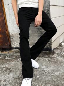 Quần Jeans Nam Skinny Co Giãn Ống Loe Màu Trơn Túi Chéo Cotton Quần Jeans Nam Quần Denim Thường Ngày Đa Năng, Phong Cách Đường Phố - màu đen - Xem 7