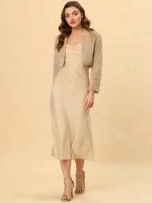 Women's Evening Shrug Wedding Gown Fuzzy Formal Fluffy Bolero Jacket - 卡其色 - 查看 2