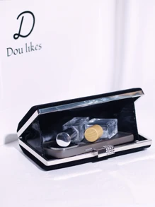 带水钻的天鹅绒手拿包，女士旗袍风格手提包，名人派对和晚宴包，派对的首选 - 黑色 - 查看 6