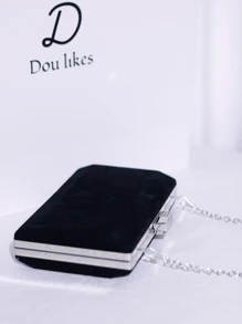 带水钻的天鹅绒手拿包，女士旗袍风格手提包，名人派对和晚宴包，派对的首选 - 黑色 - 查看 4