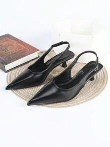 Fall/Winter 2025 Women's Black High Heel Shoes, 4cm Small Kitten Heel, Party/Formal Wear Slip-On Stiletto Heels, Elegant, Women Pumps,Elegant - Black - View 3