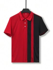 Men's Colorblock Short Sleeve Polo Shirt Set, Minimalist & Fashionable, Suitable For Summer