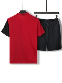 Men's Colorblock Short Sleeve Polo Shirt Set, Minimalist & Fashionable, Suitable For Summer