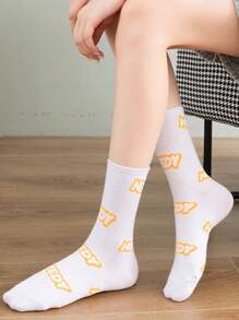 6 Pairs Of Women's Socks Four Seasons Multi-Color Socks Solid Color Letters Fashion Simple Funky Daily Casual Mid-Tube Socks