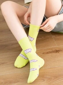 6 Pairs Of Women's Socks Four Seasons Multi-Color Socks Solid Color Letters Fashion Simple Funky Daily Casual Mid-Tube Socks