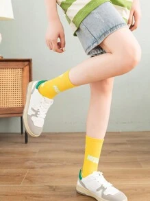6 Pairs Of Women's Socks Four Seasons Multi-Color Socks Solid Color Letters Fashion Simple Funky Daily Casual Mid-Tube Socks
