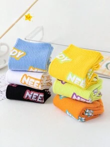 6 Pairs Of Women's Socks Four Seasons Multi-Color Socks Solid Color Letters Fashion Simple Funky Daily Casual Mid-Tube Socks