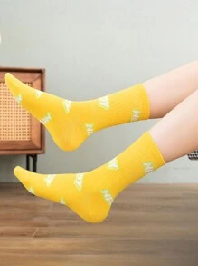 6 Pairs Of Women's Socks Four Seasons Multi-Color Socks Solid Color Letters Fashion Simple Funky Daily Casual Mid-Tube Socks