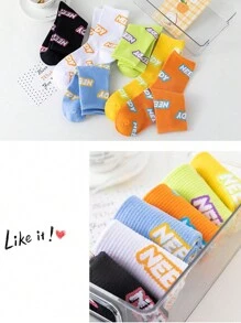 6 Pairs Of Women's Socks Four Seasons Multi-Color Socks Solid Color Letters Fashion Simple Funky Daily Casual Mid-Tube Socks