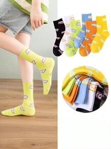 6 Pairs Of Women's Socks Four Seasons Multi-Color Socks Solid Color Letters Fashion Simple Funky Daily Casual Mid-Tube Socks