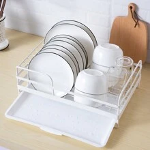 Living And Home Kitchen Metal Dish Drainer Rack With Removable Drip Tray White - White 39.5 cm W X 24 cm D X 15 cm H - View 1