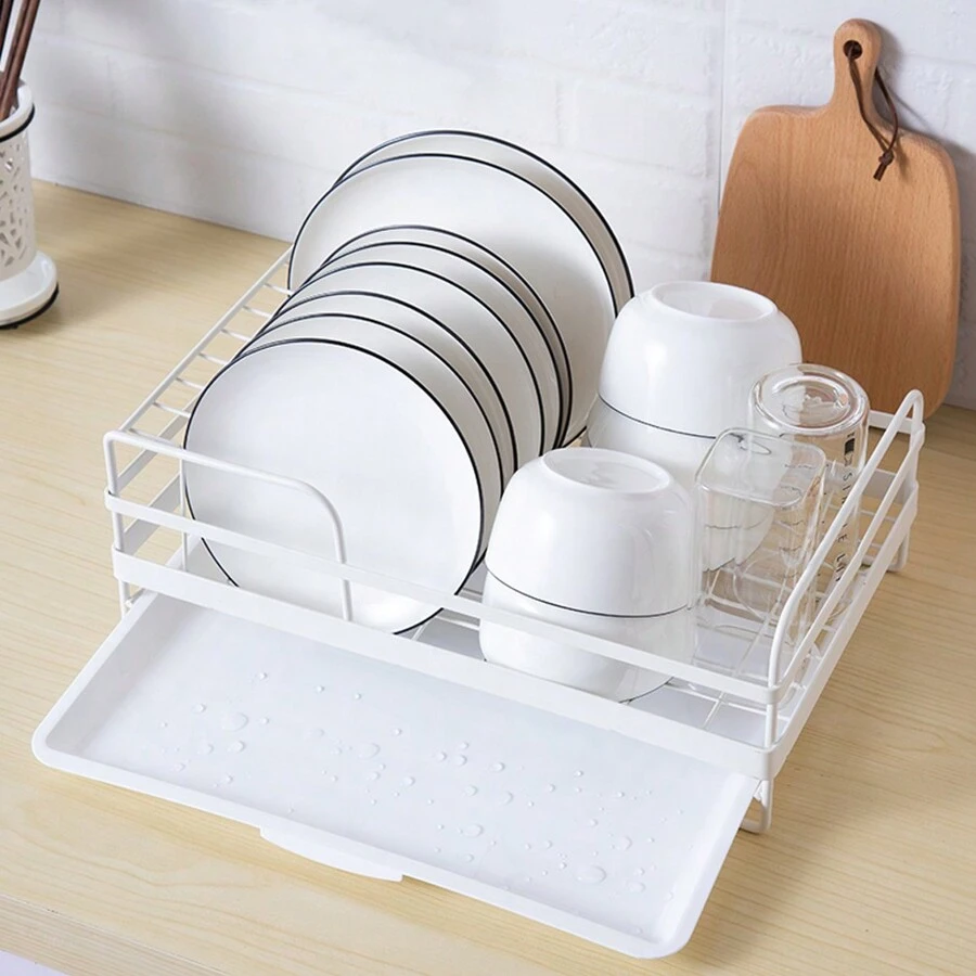 Living And Home Kitchen Metal Dish Drainer Rack With Removable Drip Tray White - White 39.5 cm W X 24 cm D X 15 cm H - View 1