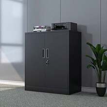 Metal Storage Cabinet Locking Doors Adjustable Shelves Small Lockable Cupboard For Home Office Garage Black - Black-92Hcm - View 6