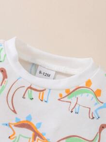 2 pièces/ensemble tenue d'été pour tout-petits garçons avec motif de dinosaure de dessin animé. Tissu tricoté doux et respirant, design populaire